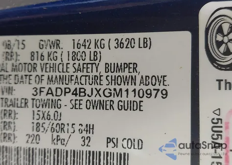 2016 Ford Fiesta Se из США, поврежденный, VIN 3FADP4BJXGM110979